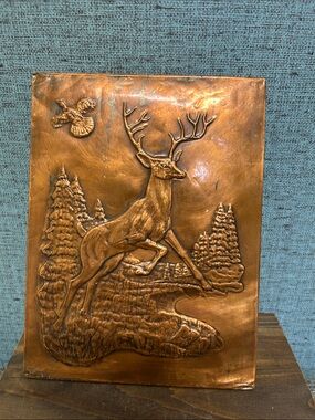 Vintage Copper Embossed Deer Plaque 6x8 Wall Hanging Retro Cabin Decor